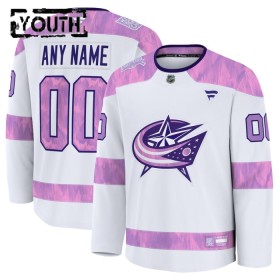 Columbus Blue Jackets Fanatics Hockey Fights Cancer Practice Custom 2024-25 Weiss Trikot - Kinder